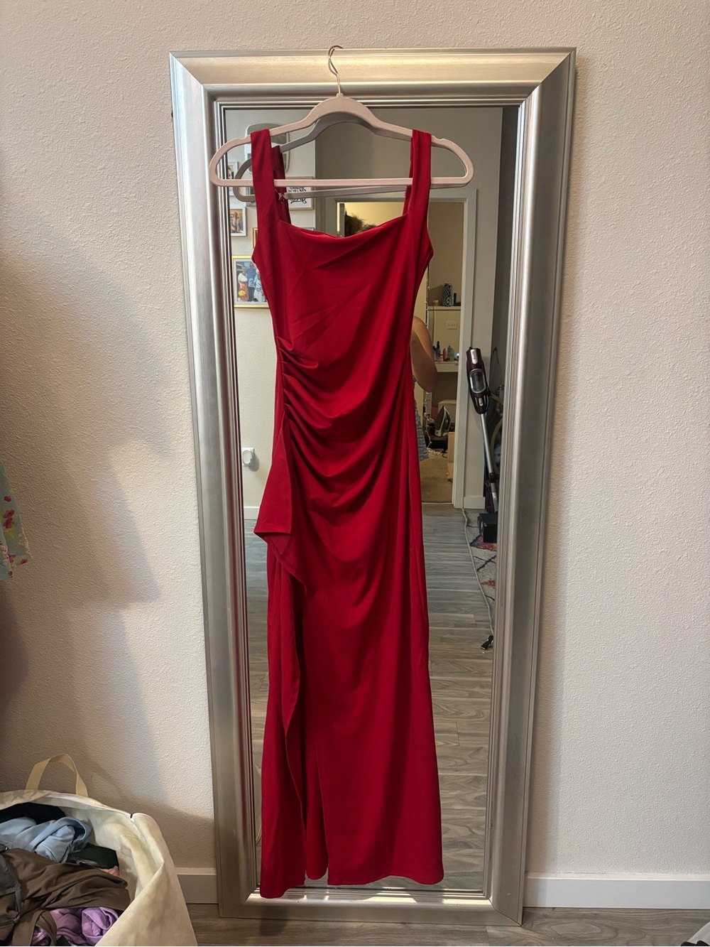 Red Sleeveless Evening Gown - Elegant Draped Maxi Dress